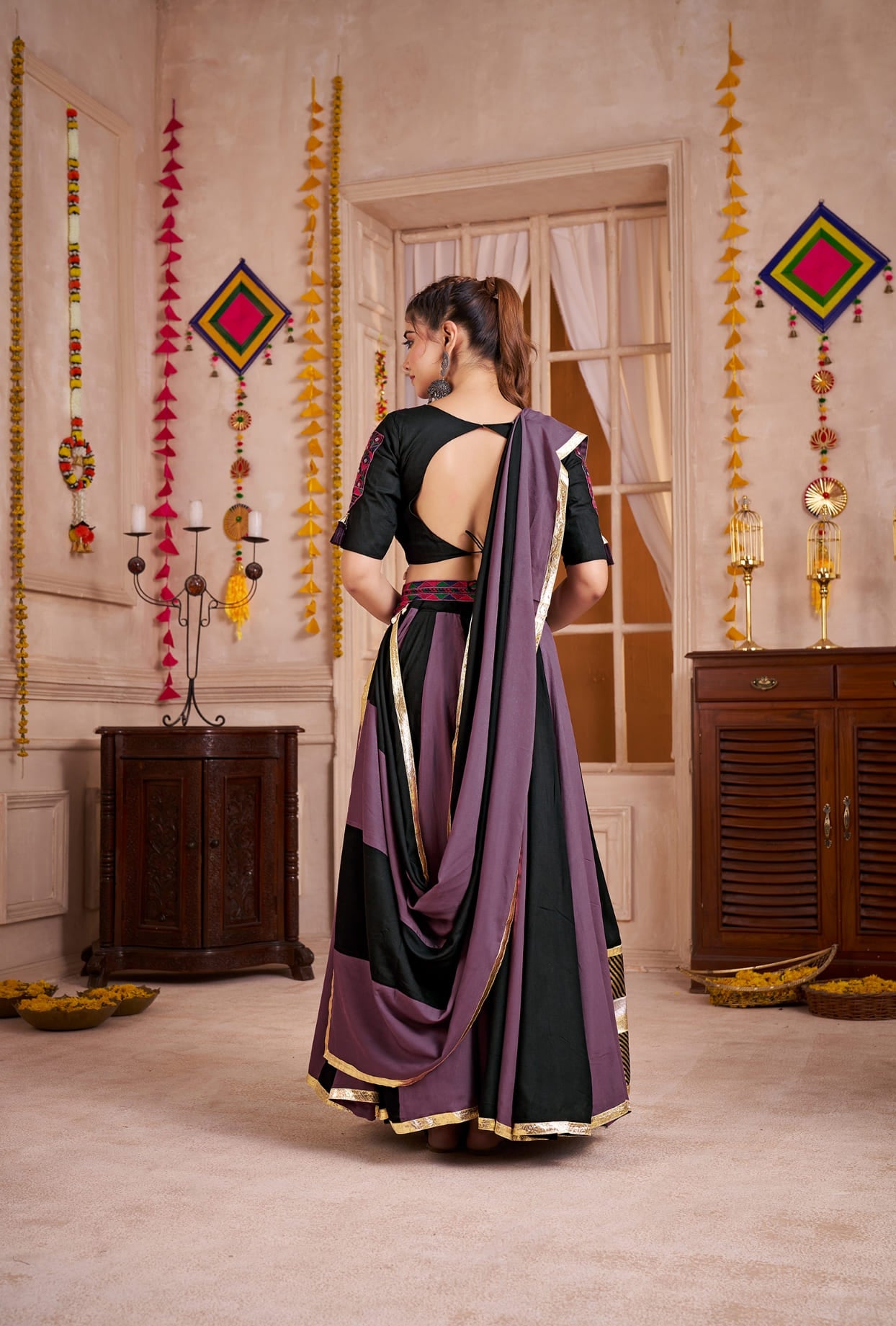 Black &amp; Grey Multicolor Chaniya Choli with Kutchi Mirror Work