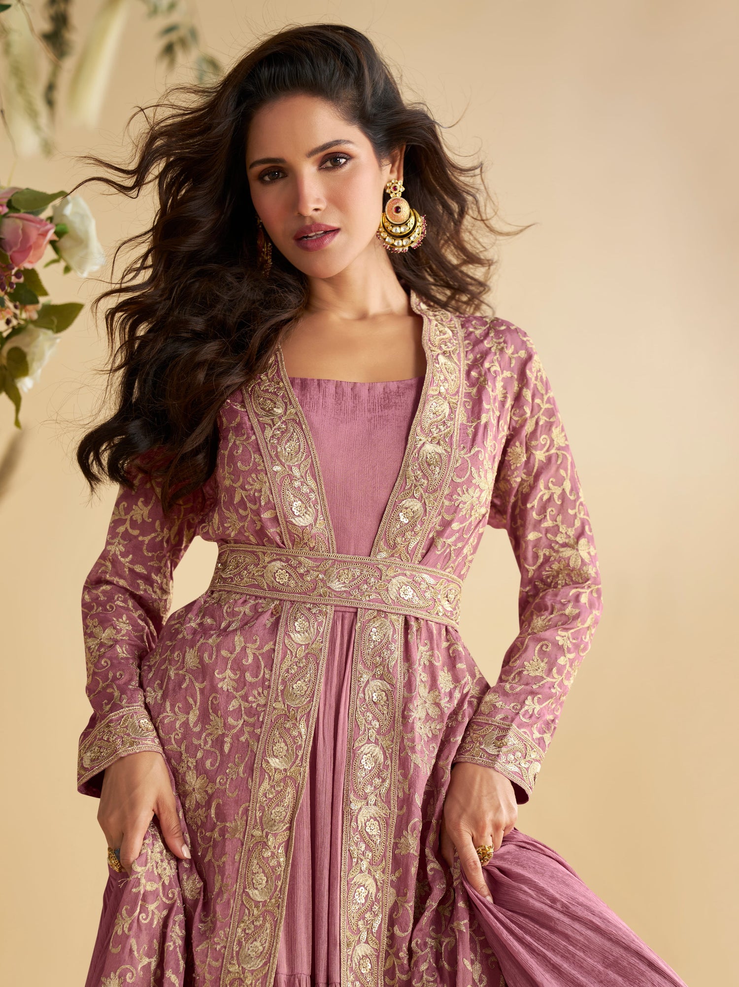 Designer Lavender Anarkali Gown in Premium Chinon Silk