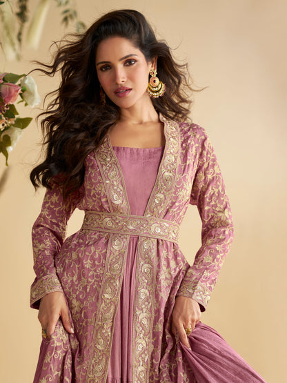 Designer Lavender Anarkali Gown in Premium Chinon Silk