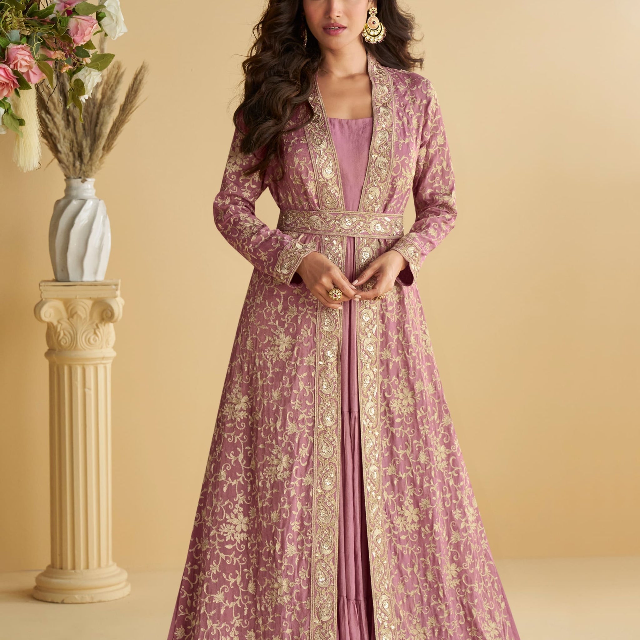 Designer Lavender Anarkali Gown in Premium Chinon Silk