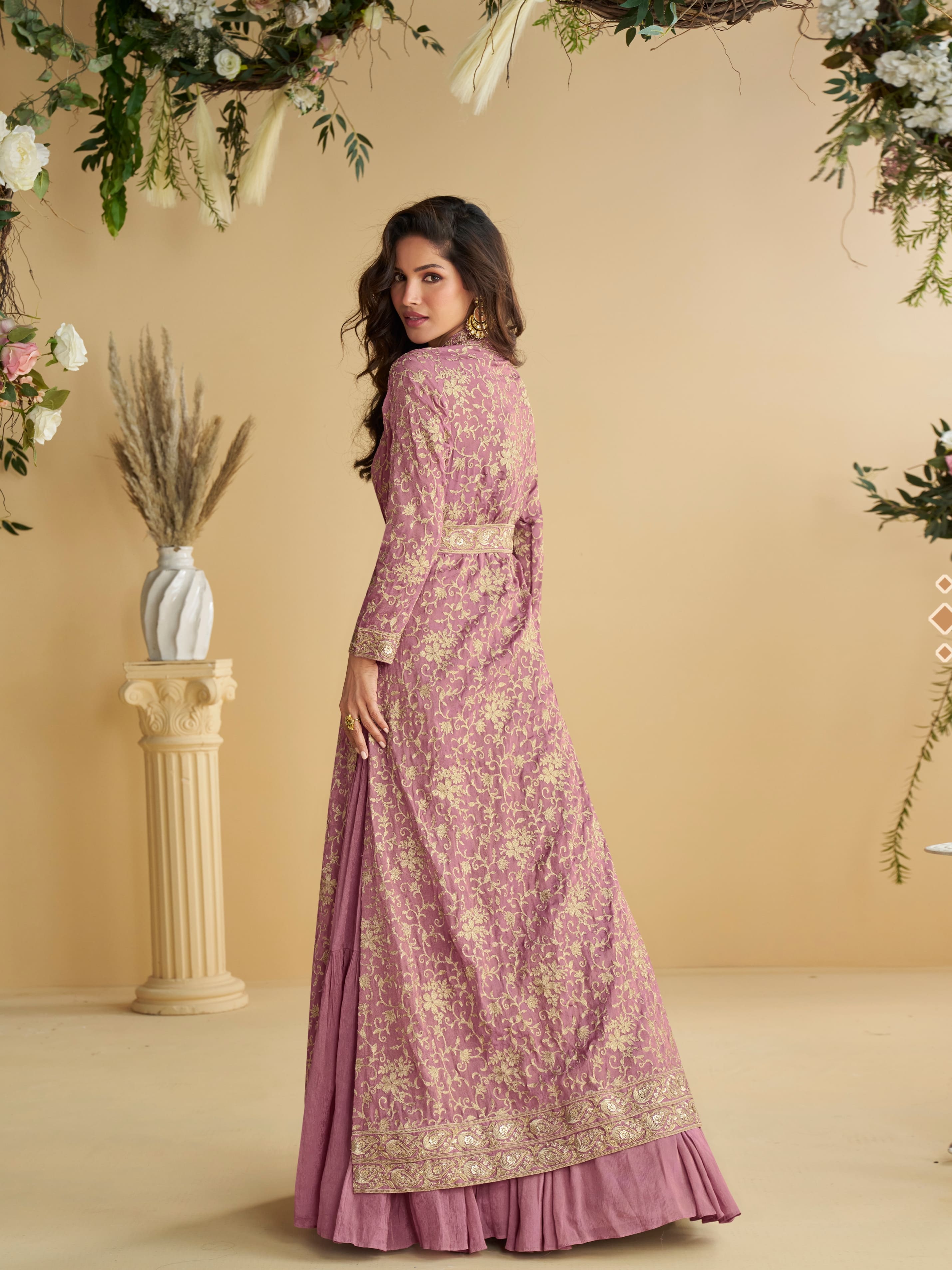 Designer Lavender Anarkali Gown in Premium Chinon Silk