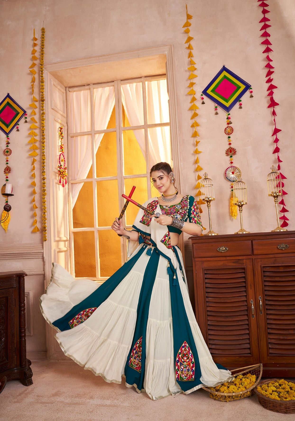 Multicolor Kutchi Work Navratri Chaniya Choli