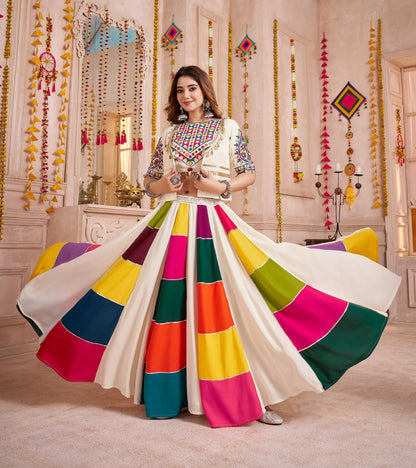 White Multicolor Patchwork Navratri Lehenga Choli