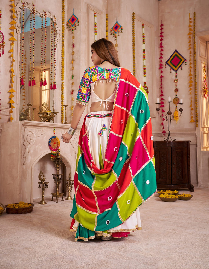 Multicolor Cotton Chaniya Choli with Mirror Work