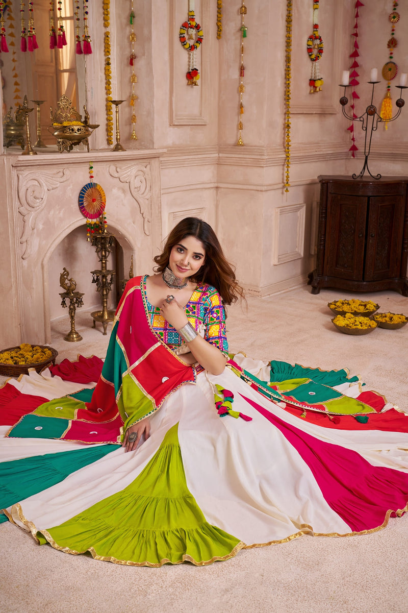 Multicolor Cotton Chaniya Choli with Mirror Work