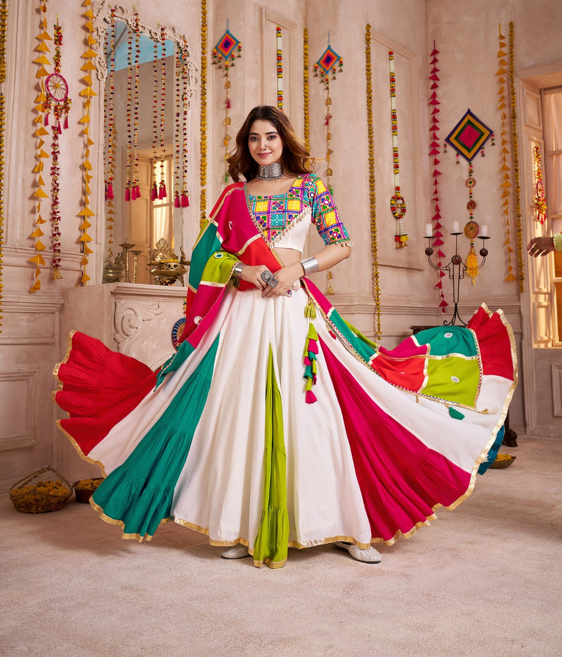 Multicolor Cotton Chaniya Choli with Mirror Work
