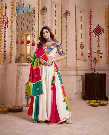Multicolor Cotton Chaniya Choli with Mirror Work