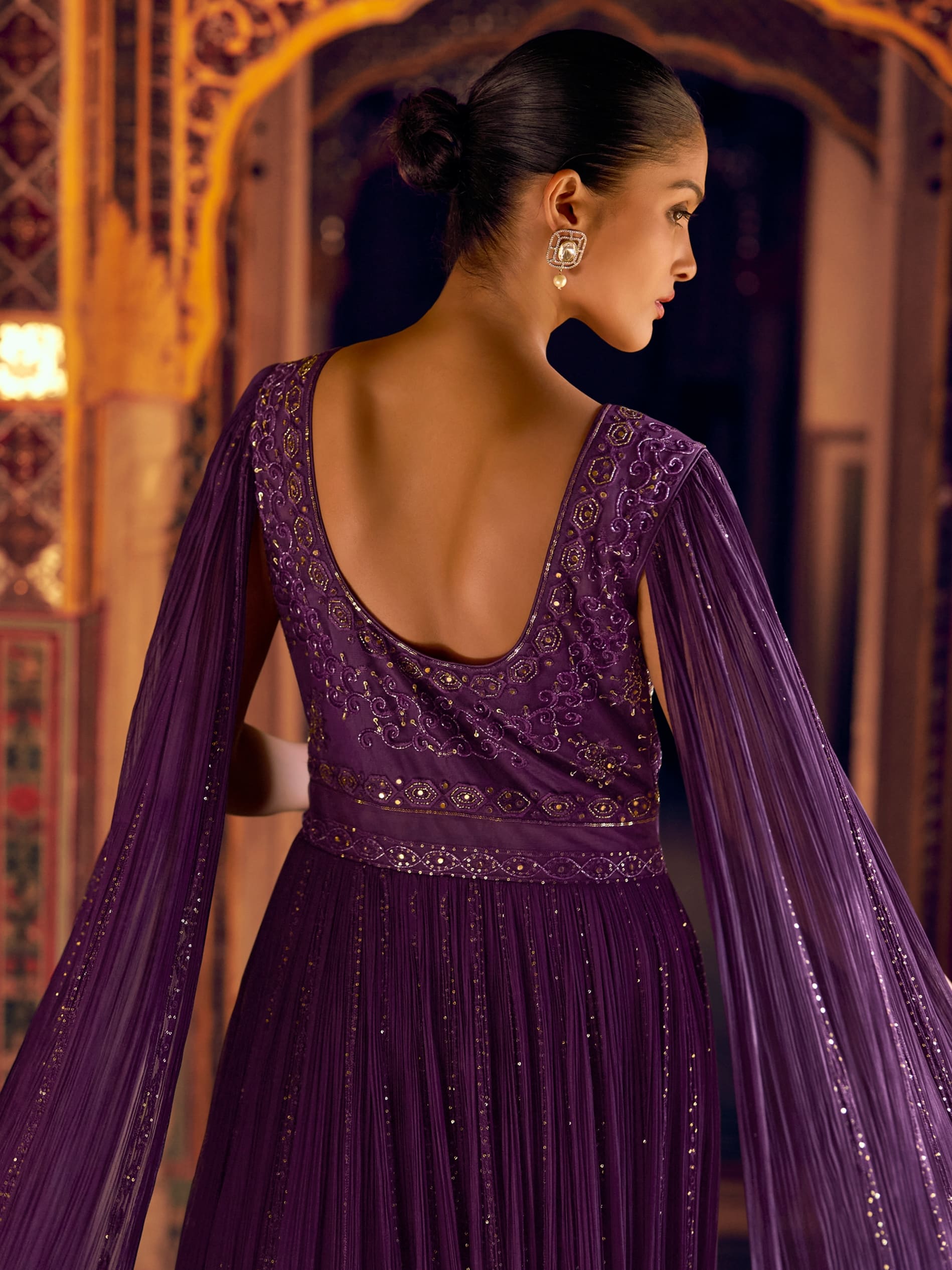 Purple Real Georgette Embroidered Anarkali Gown with Dupatta