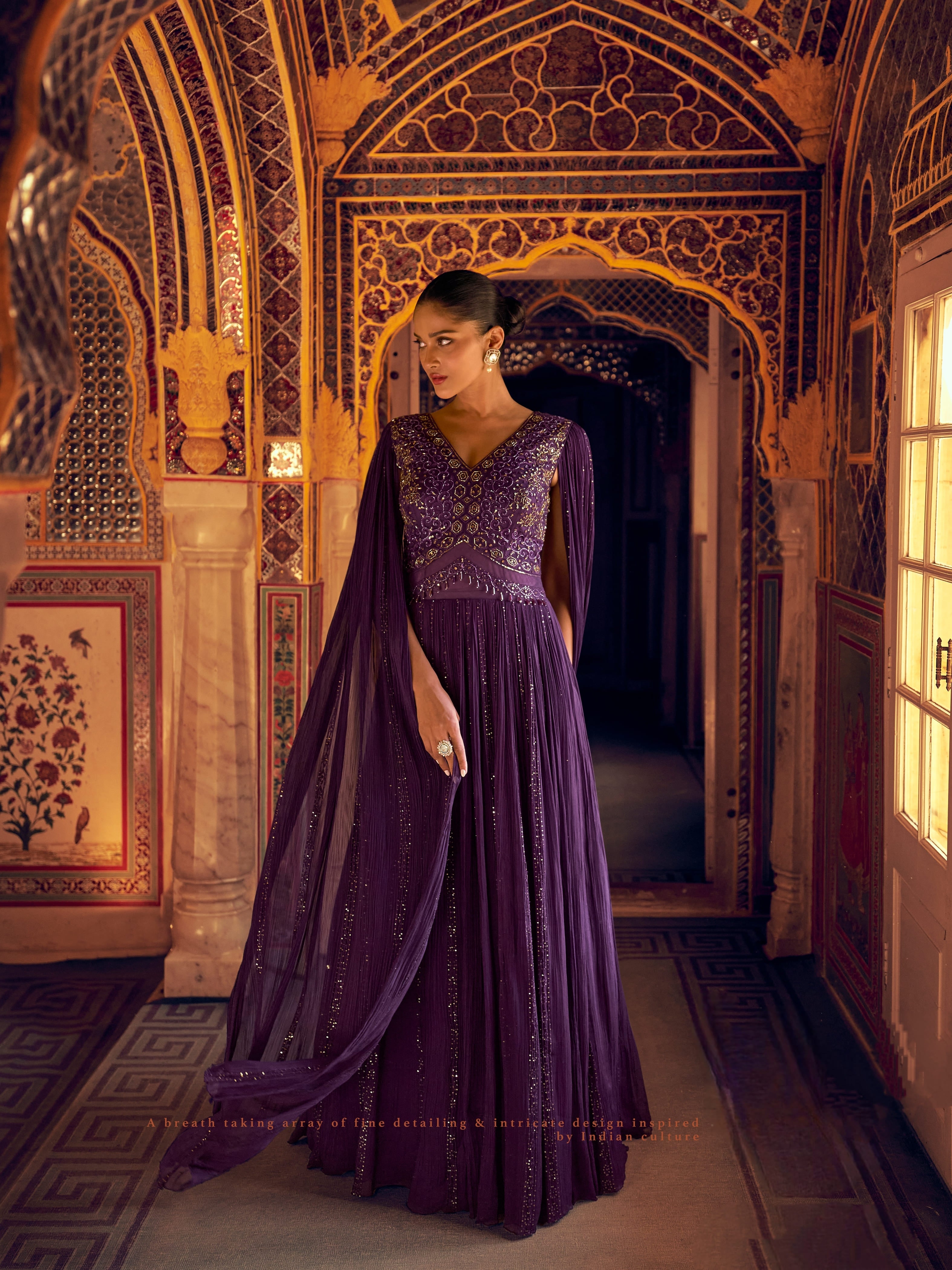 Purple Real Georgette Embroidered Anarkali Gown with Dupatta