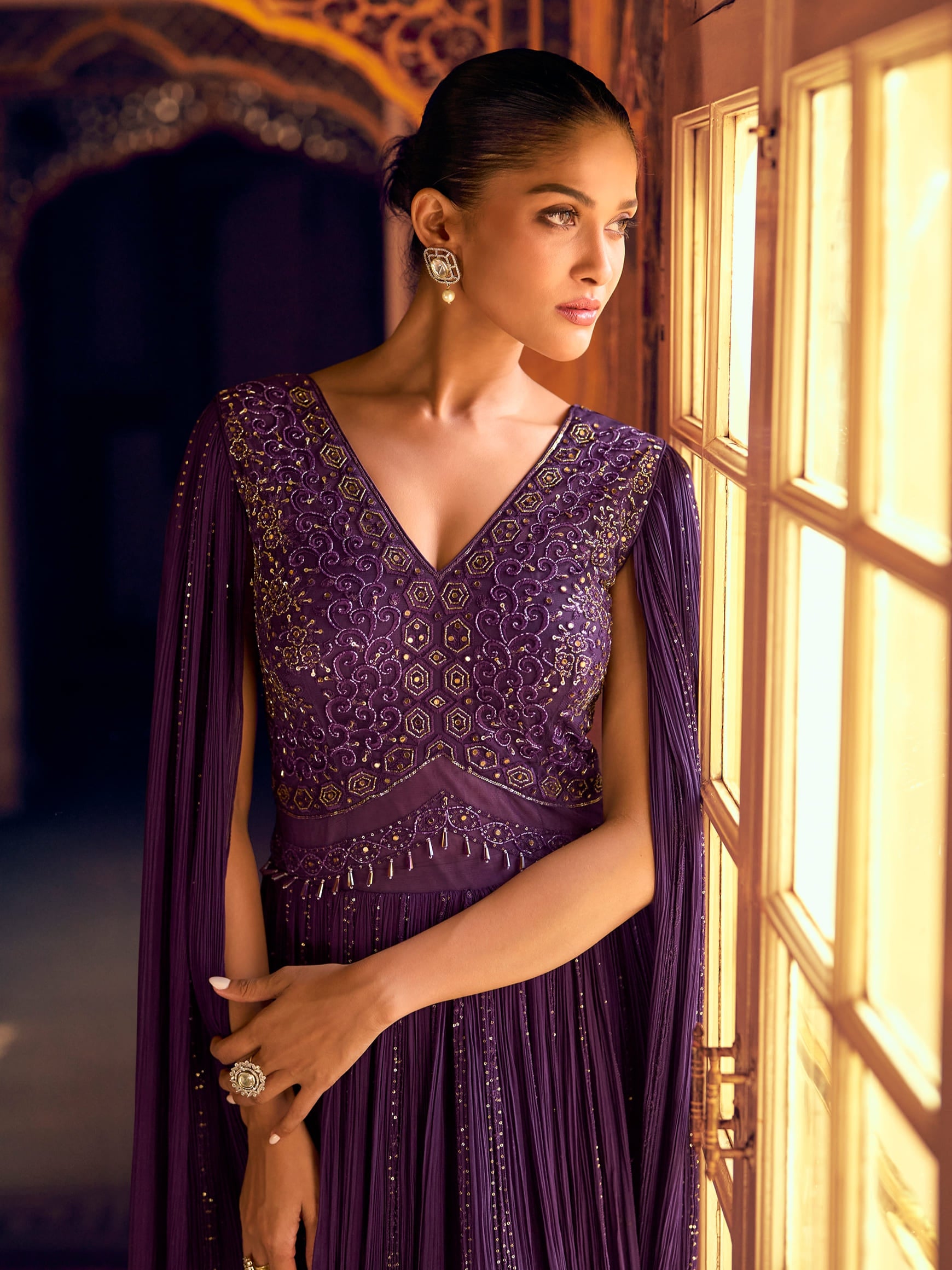 Purple Real Georgette Embroidered Anarkali Gown with Dupatta