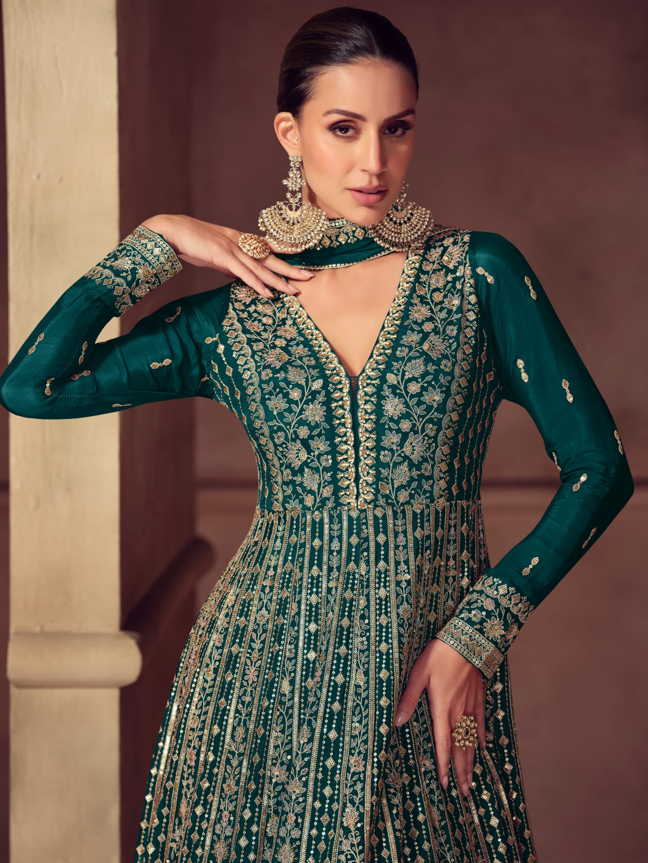 Real Chinon Embroidered Anarkali Suit with Dupatta