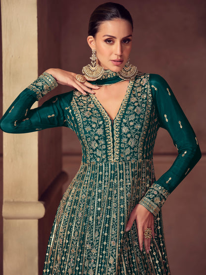 Real Chinon Embroidered Anarkali Suit with Dupatta