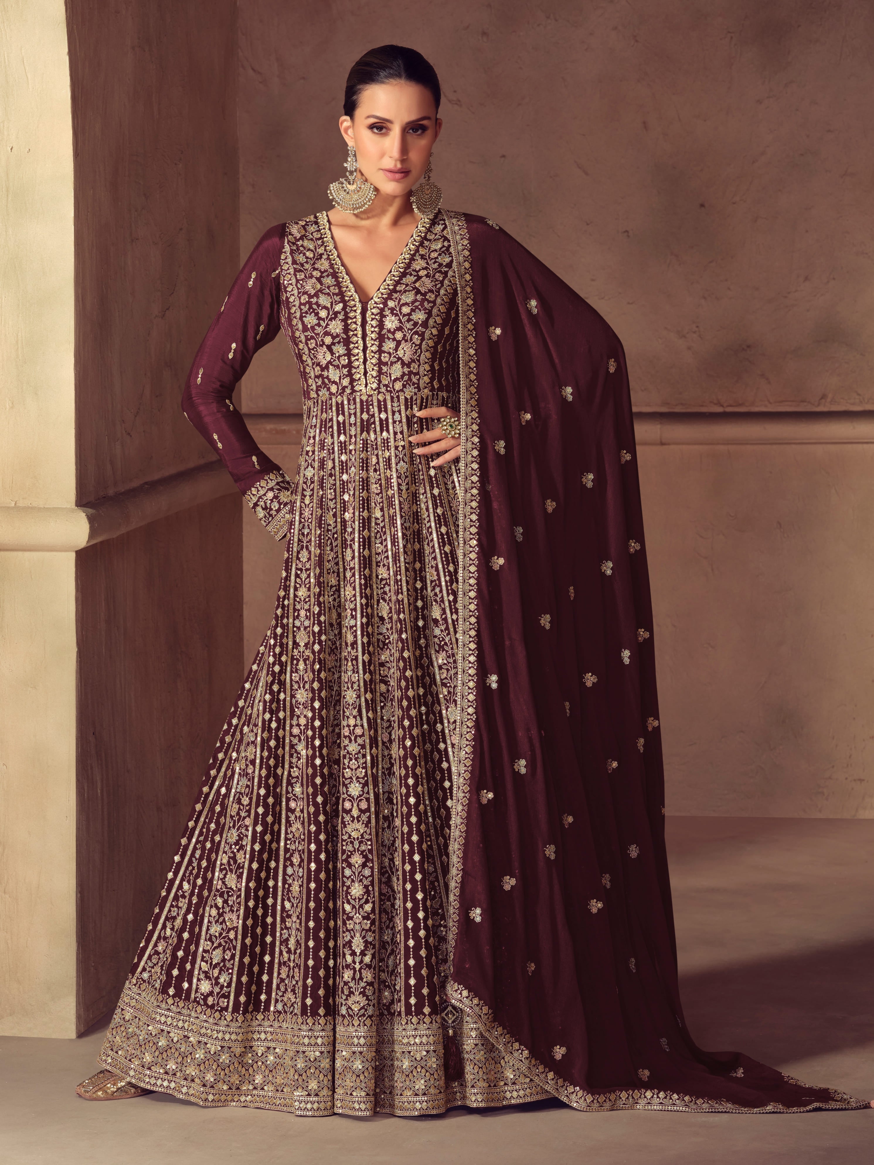 Real Chinon Embroidered Anarkali Suit with Dupatta