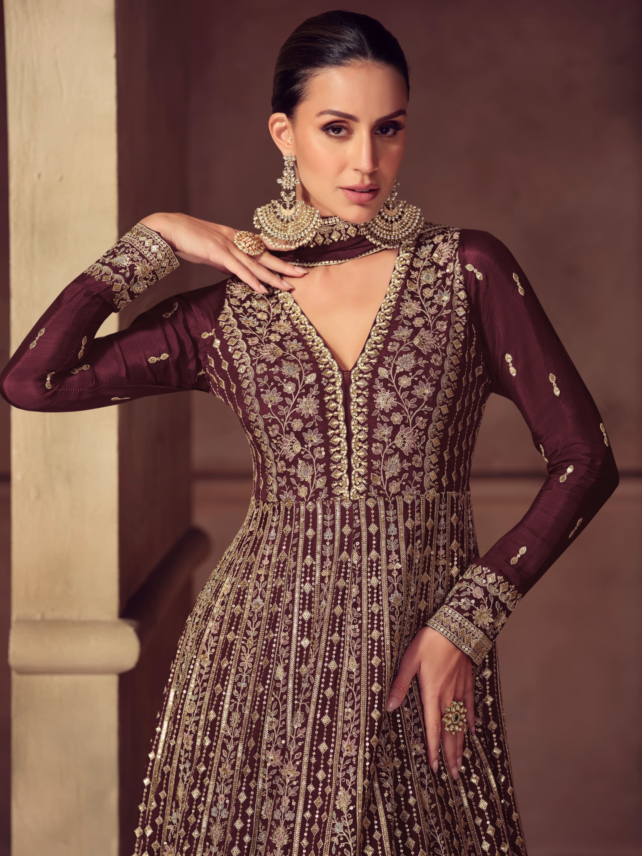 Real Chinon Embroidered Anarkali Suit with Dupatta