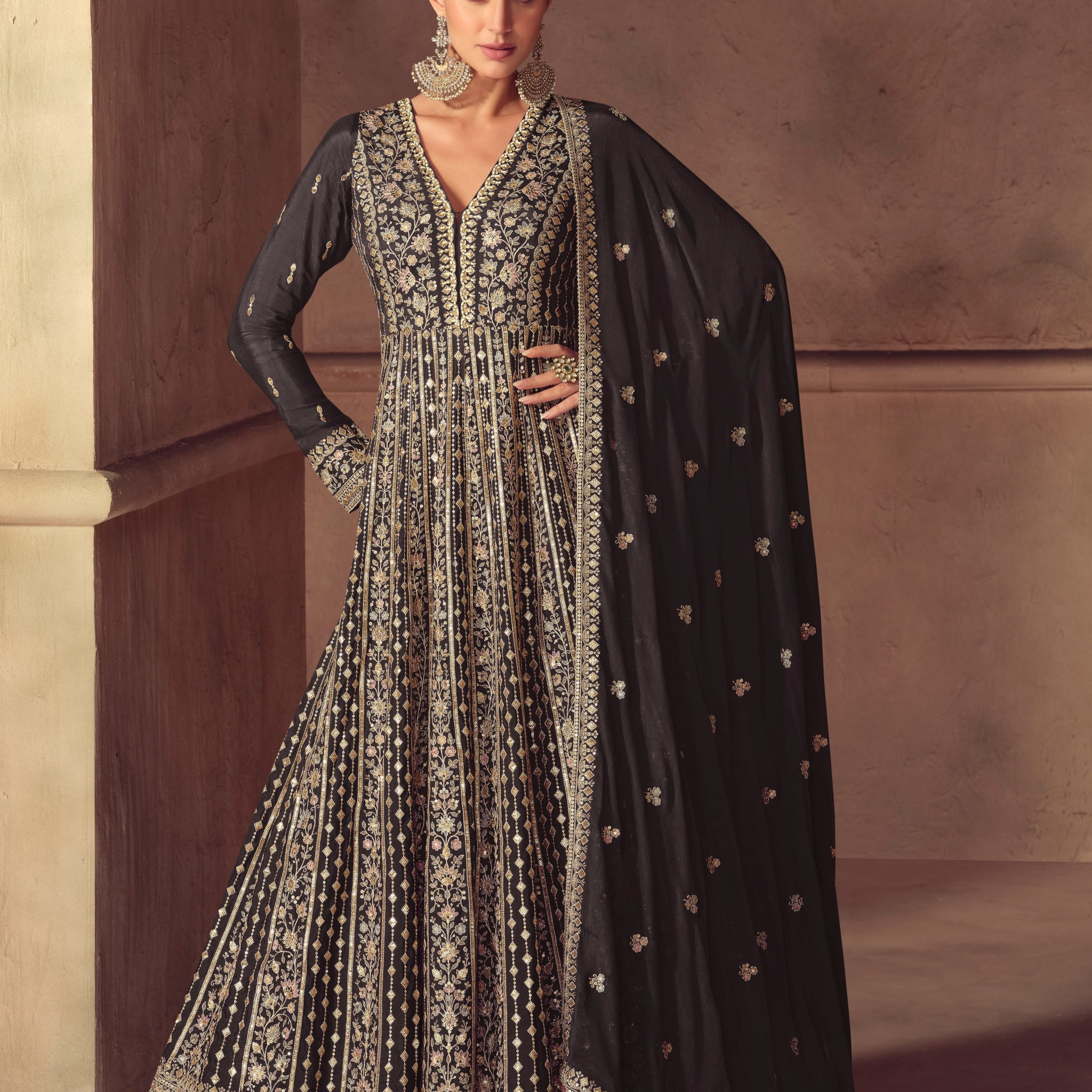 Real Chinon Embroidered Anarkali Suit with Dupatta