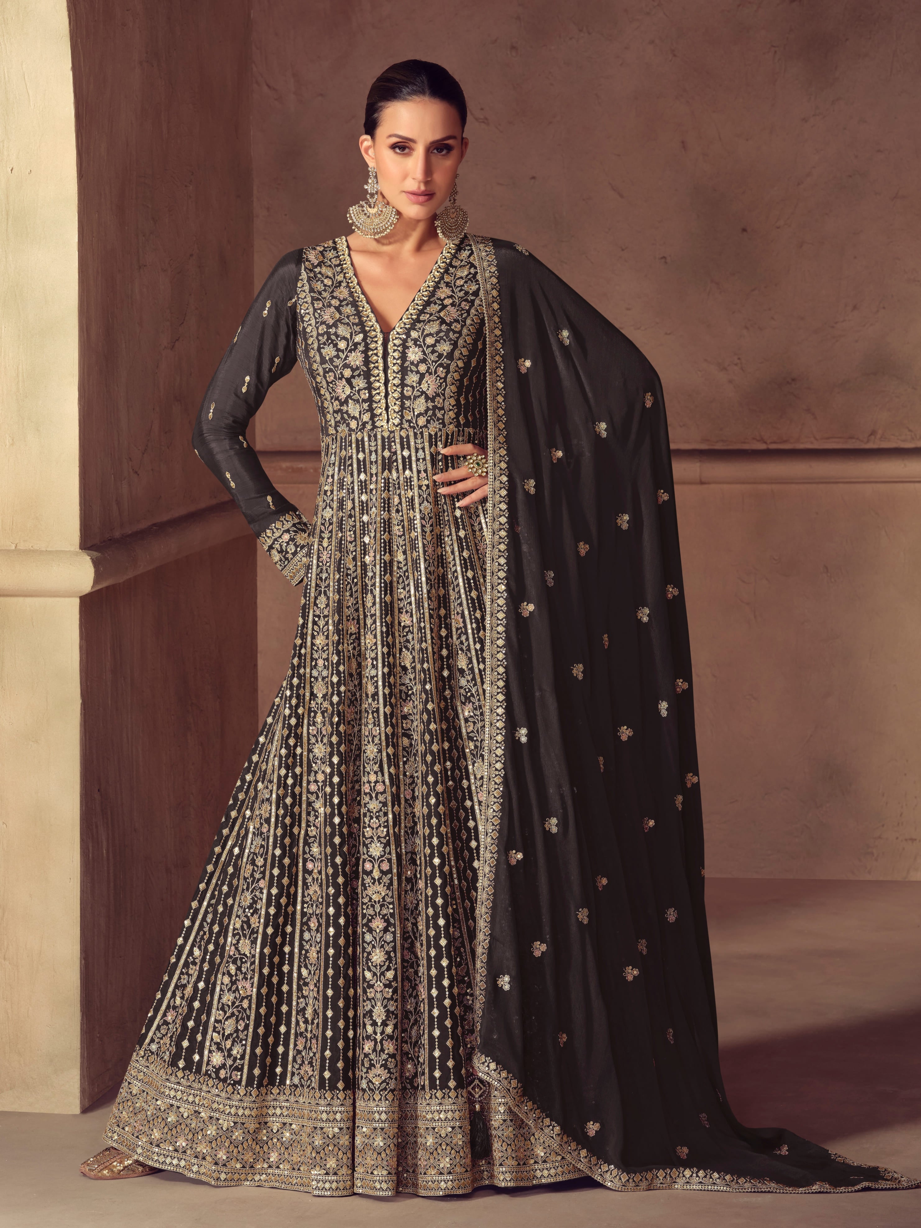 Real Chinon Embroidered Anarkali Suit with Dupatta