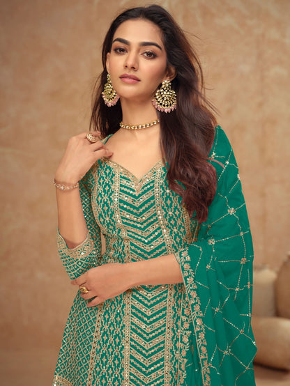 Real Chinon Embroidered Palazzo Suit with Dupatta