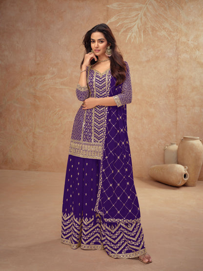 Real Chinon Embroidered Palazzo Suit with Dupatta