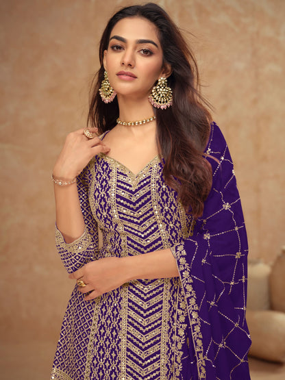 Real Chinon Embroidered Palazzo Suit with Dupatta