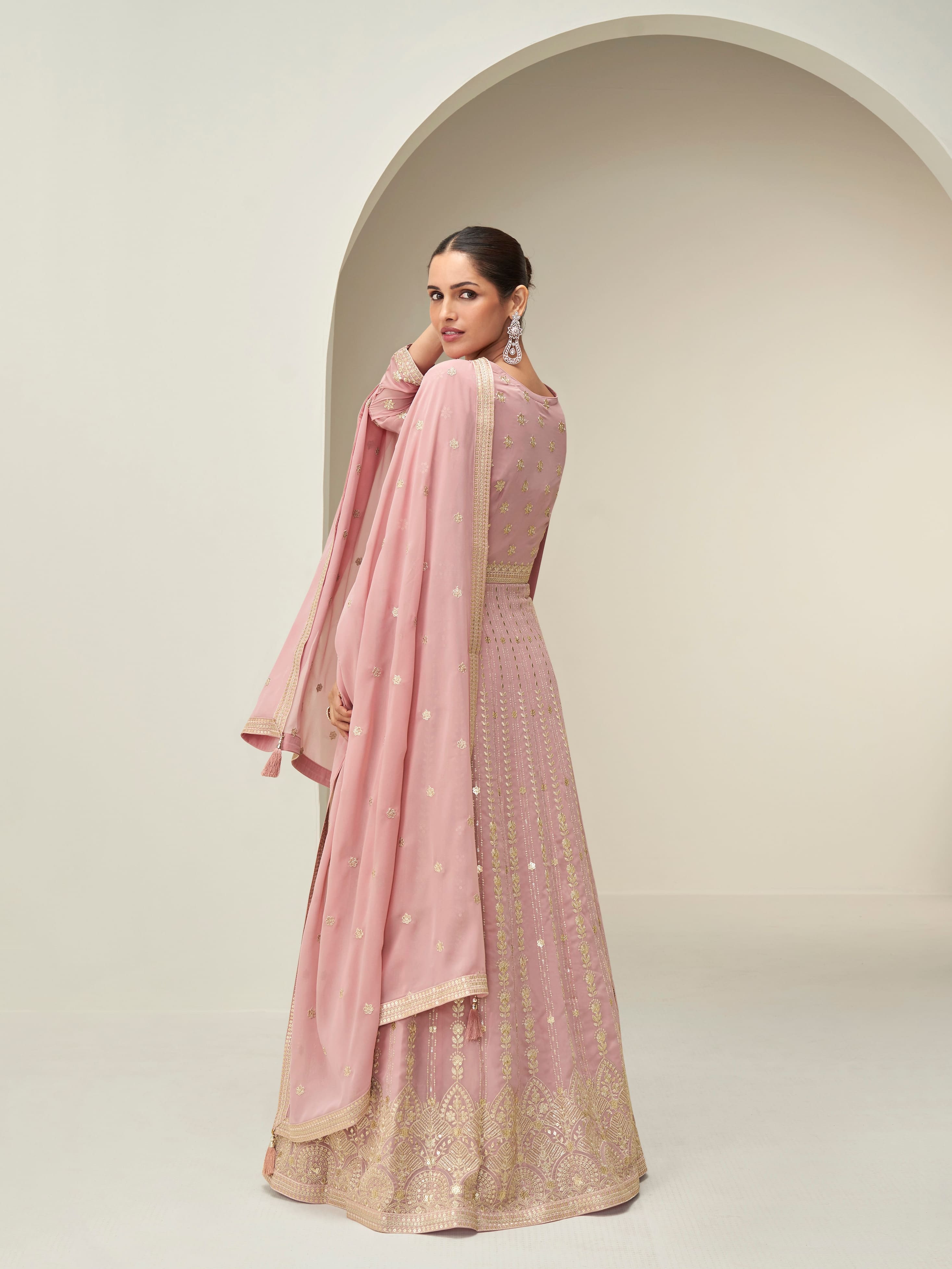 Pink Georgette Embroidered Anarkali Suit with Dupatta