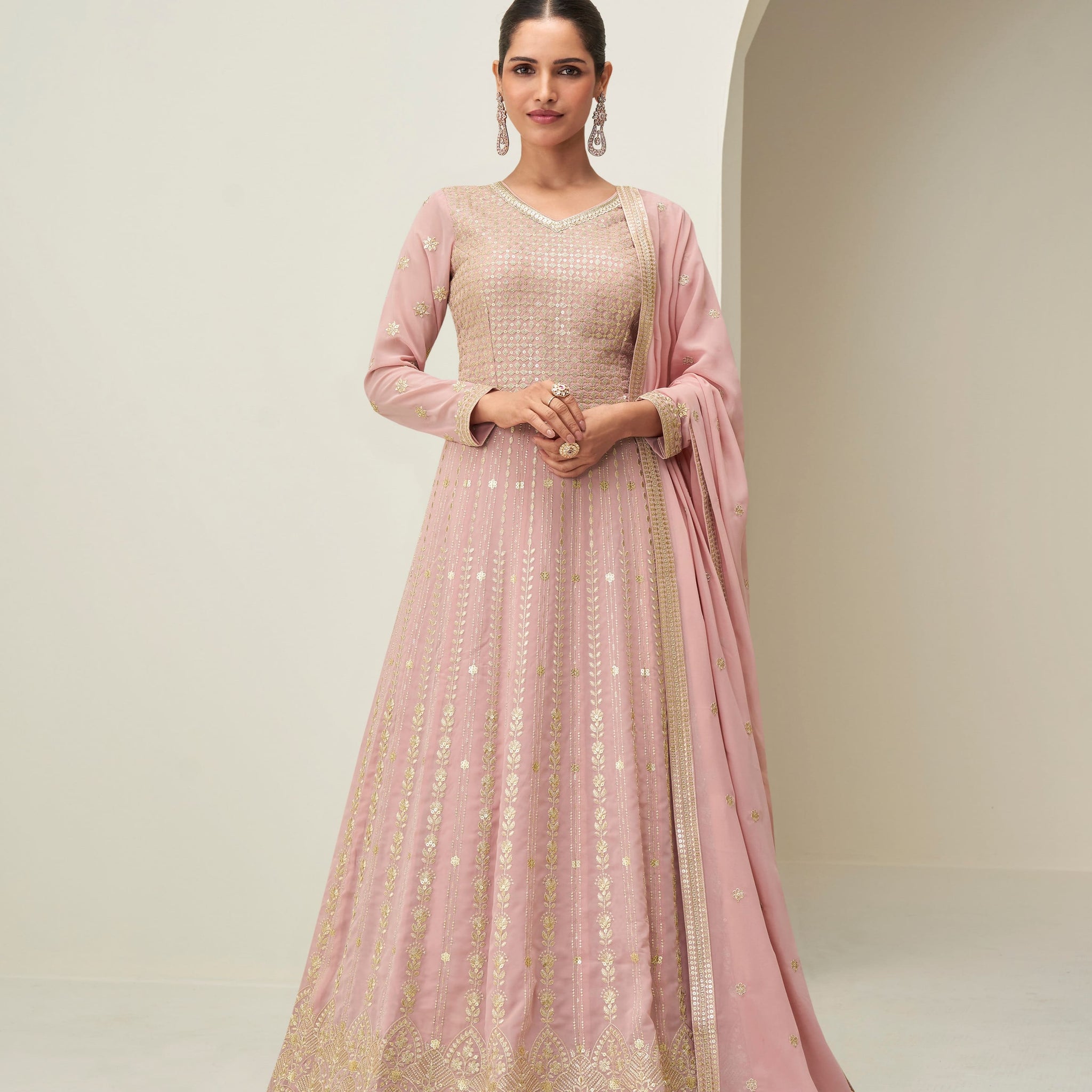 Pink Georgette Embroidered Anarkali Suit with Dupatta