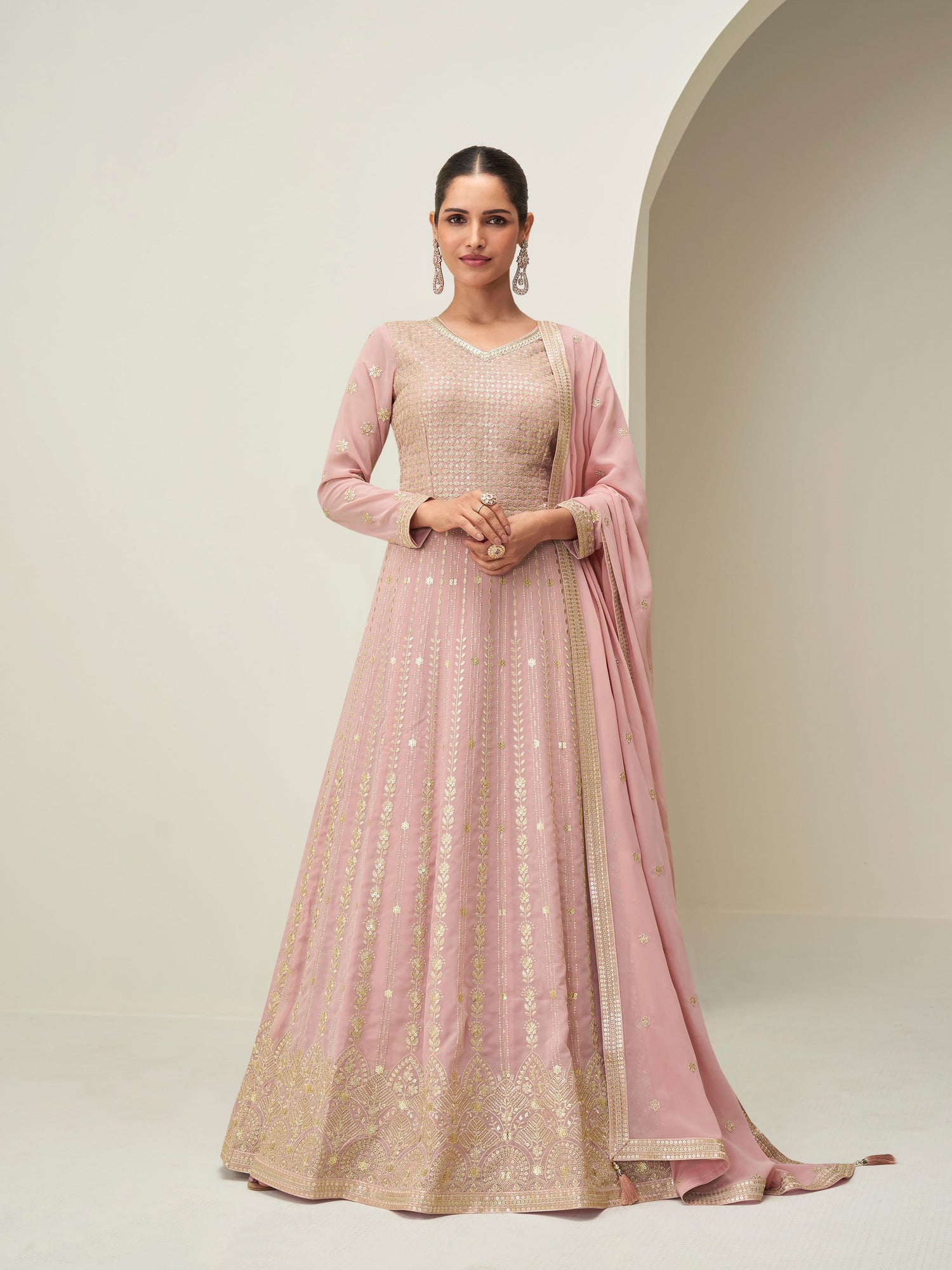 Pink Georgette Embroidered Anarkali Suit with Dupatta