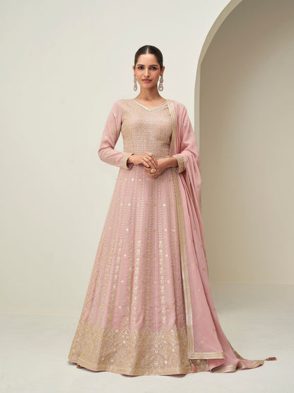 Pink Georgette Embroidered Anarkali Suit with Dupatta