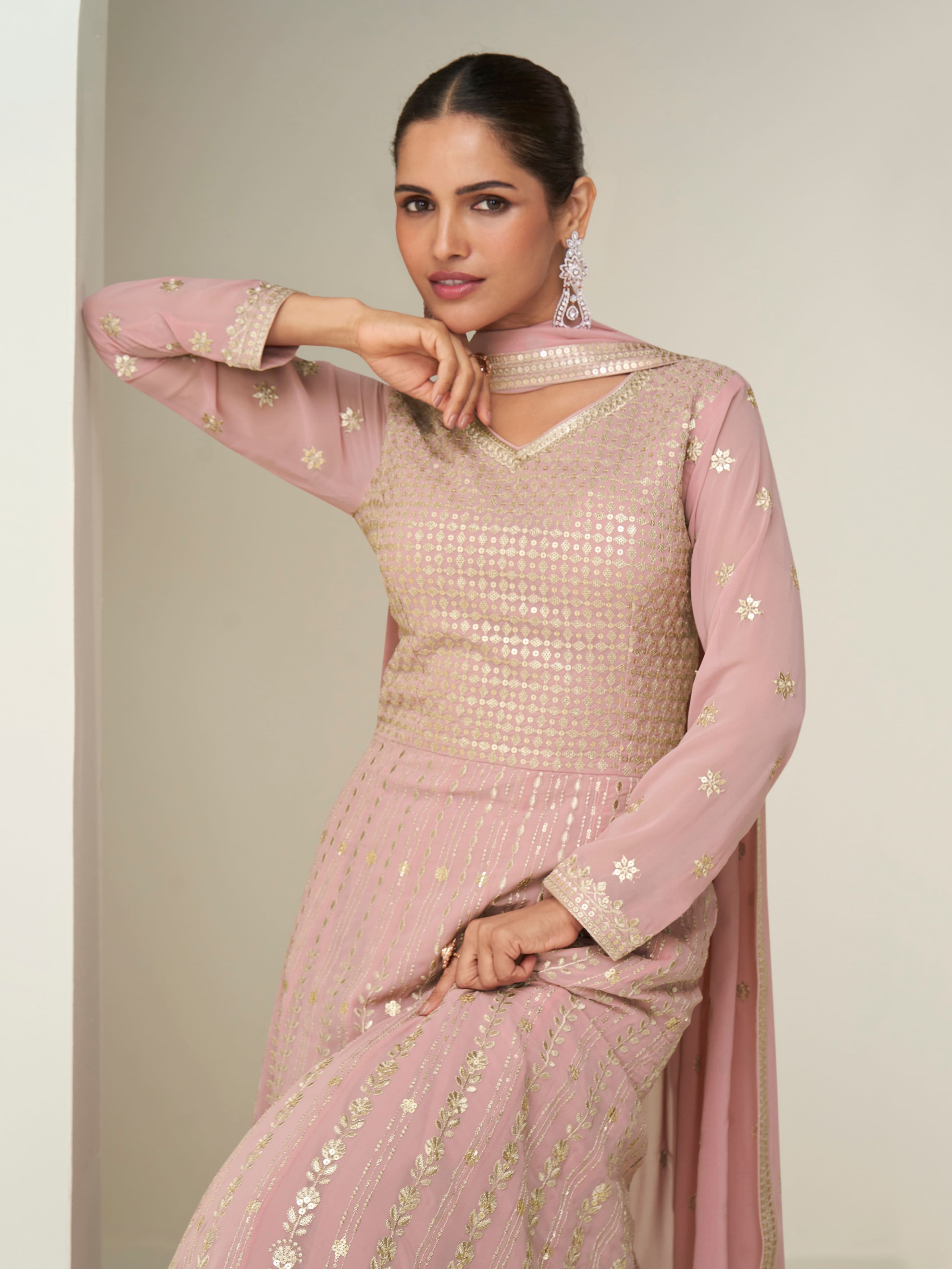 Pink Georgette Embroidered Anarkali Suit with Dupatta