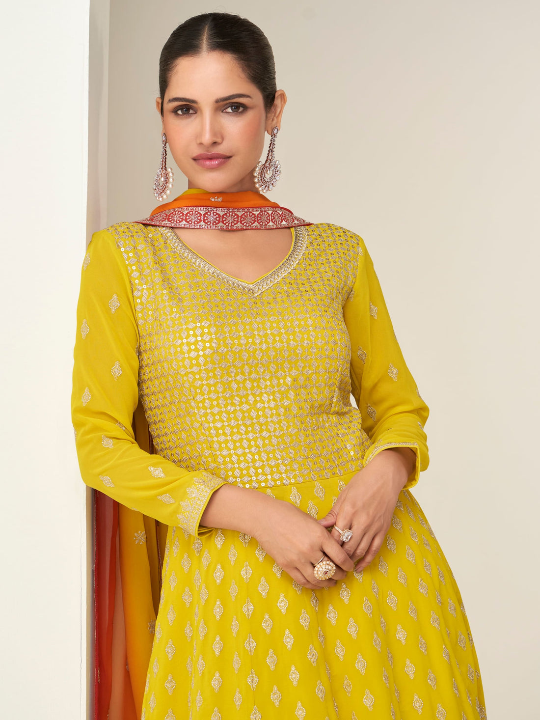Yellow Ombre Georgette Embroidered Anarkali Suit with Dupatta