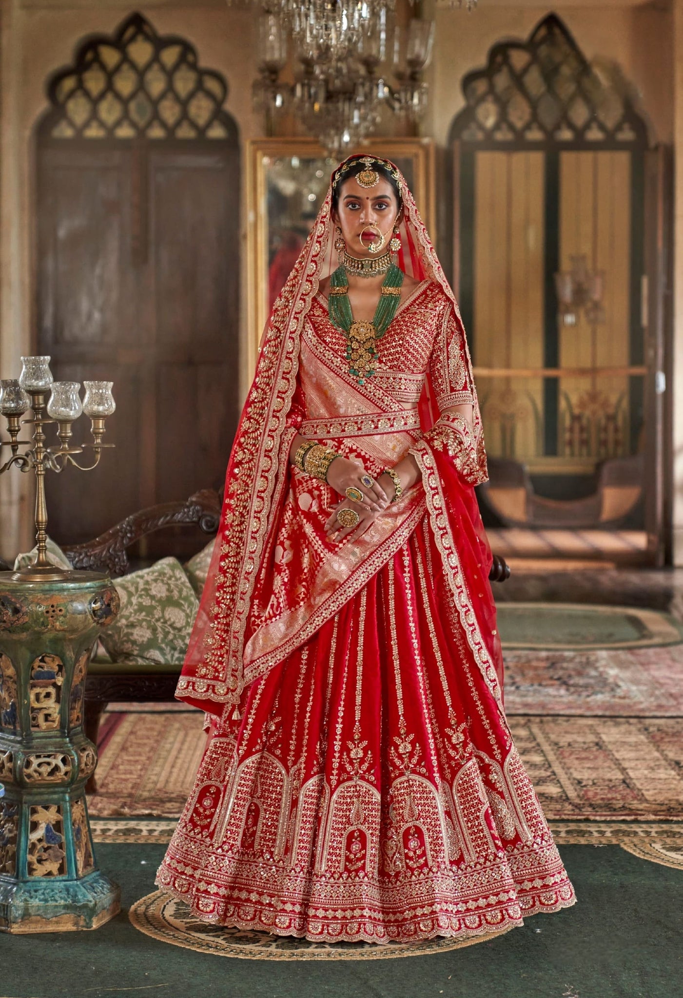 Designer bridal lehenga with 5 meter flair and pearl work