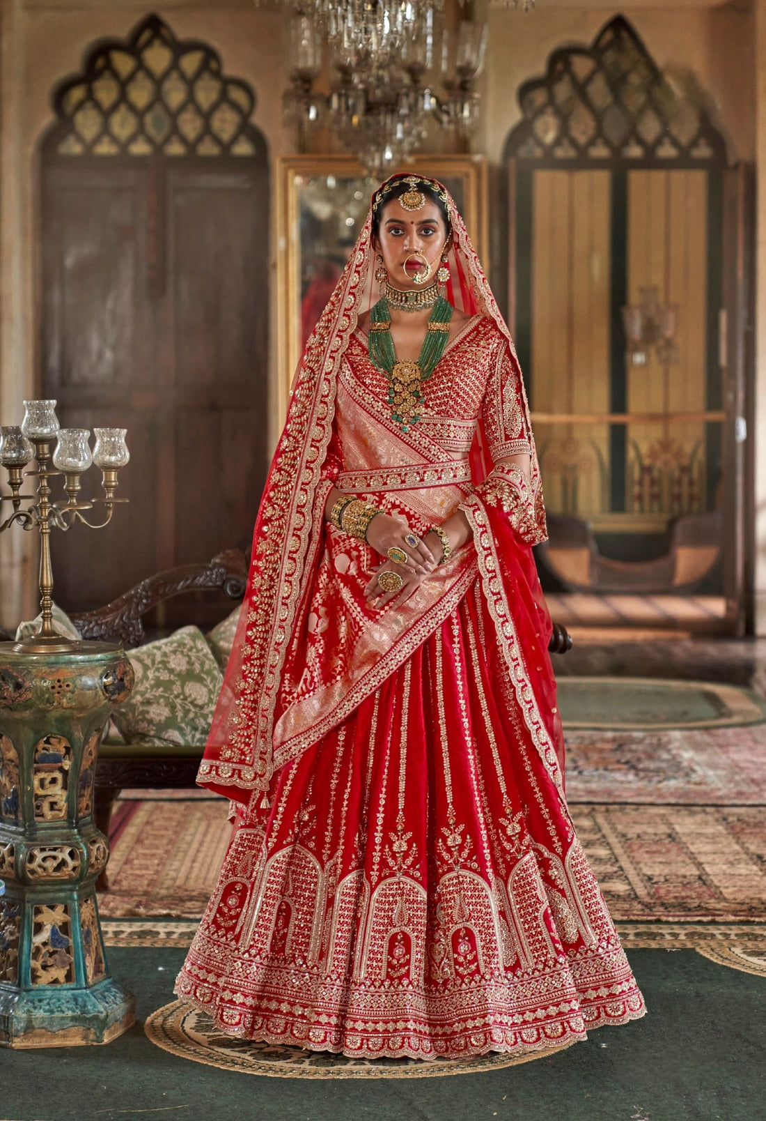 Designer bridal lehenga with 5 meter flair and pearl work