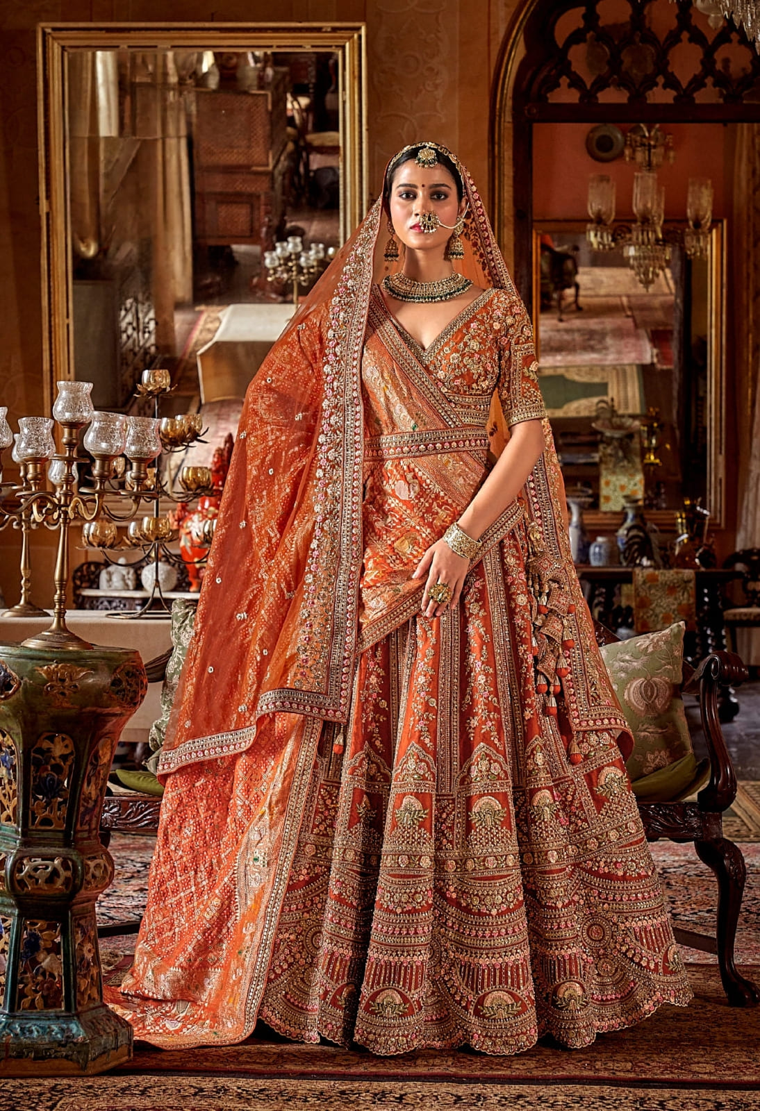 Orange Silk Bridal Lehenga with Heavy Hand Embroidery
