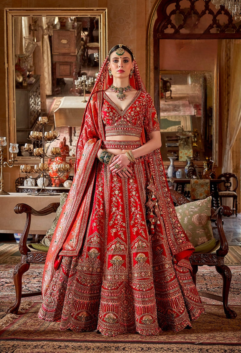 Red Silk Bridal Lehenga with Heavy Zari Embroidery