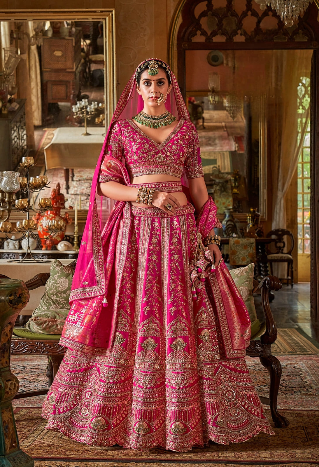 Pink Silk Bridal Lehenga with Hand Embroidery