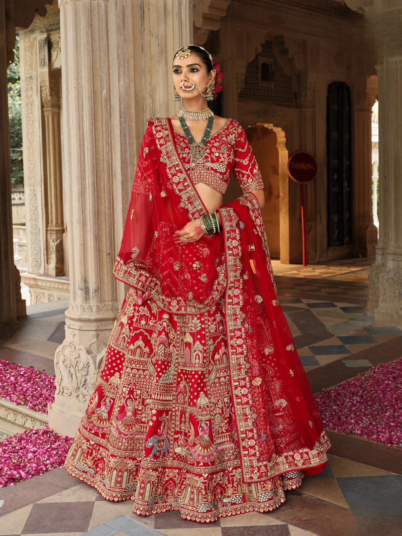 Heavy Embroidered Bridal Red Lehenga Choli for Bride