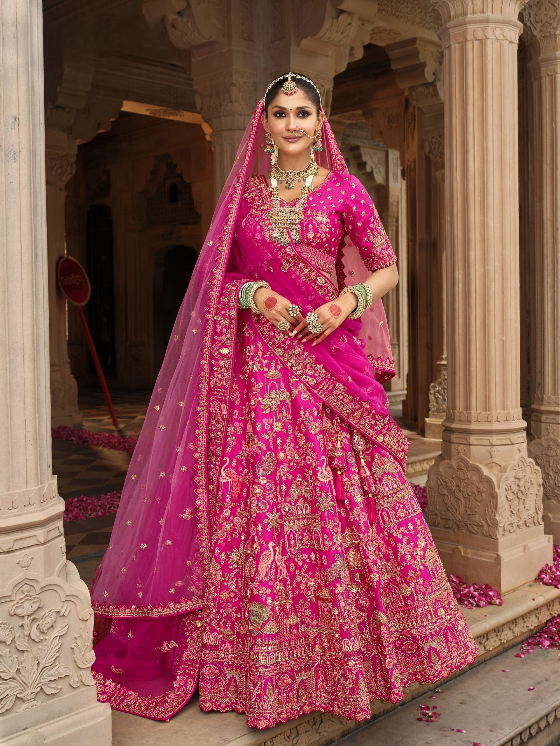 Fuchsia Pink Bridal Silk Lehenga with Heavy Khatli Embroidery