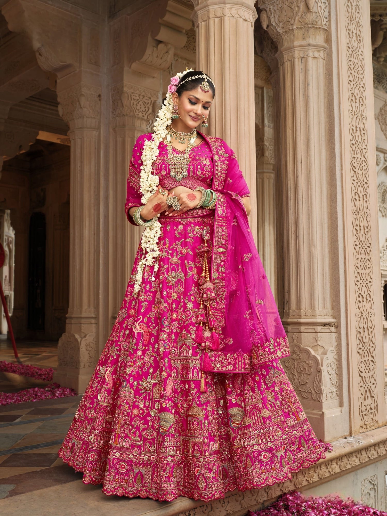 Heavy Embroidered Bridal Silk Lehenga with Matching Blouse
