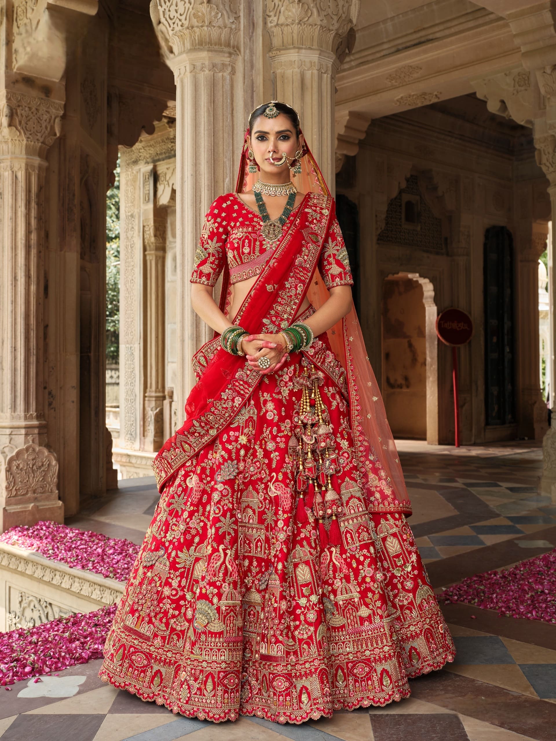 Royal Red Bridal Lehenga with Heavy Khatli Embroidery for Wedding