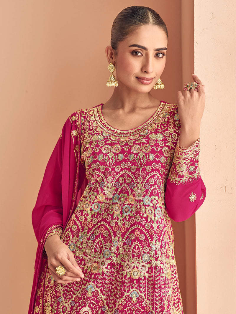 Rani Pink Georgette Embroidered Sharara Suit