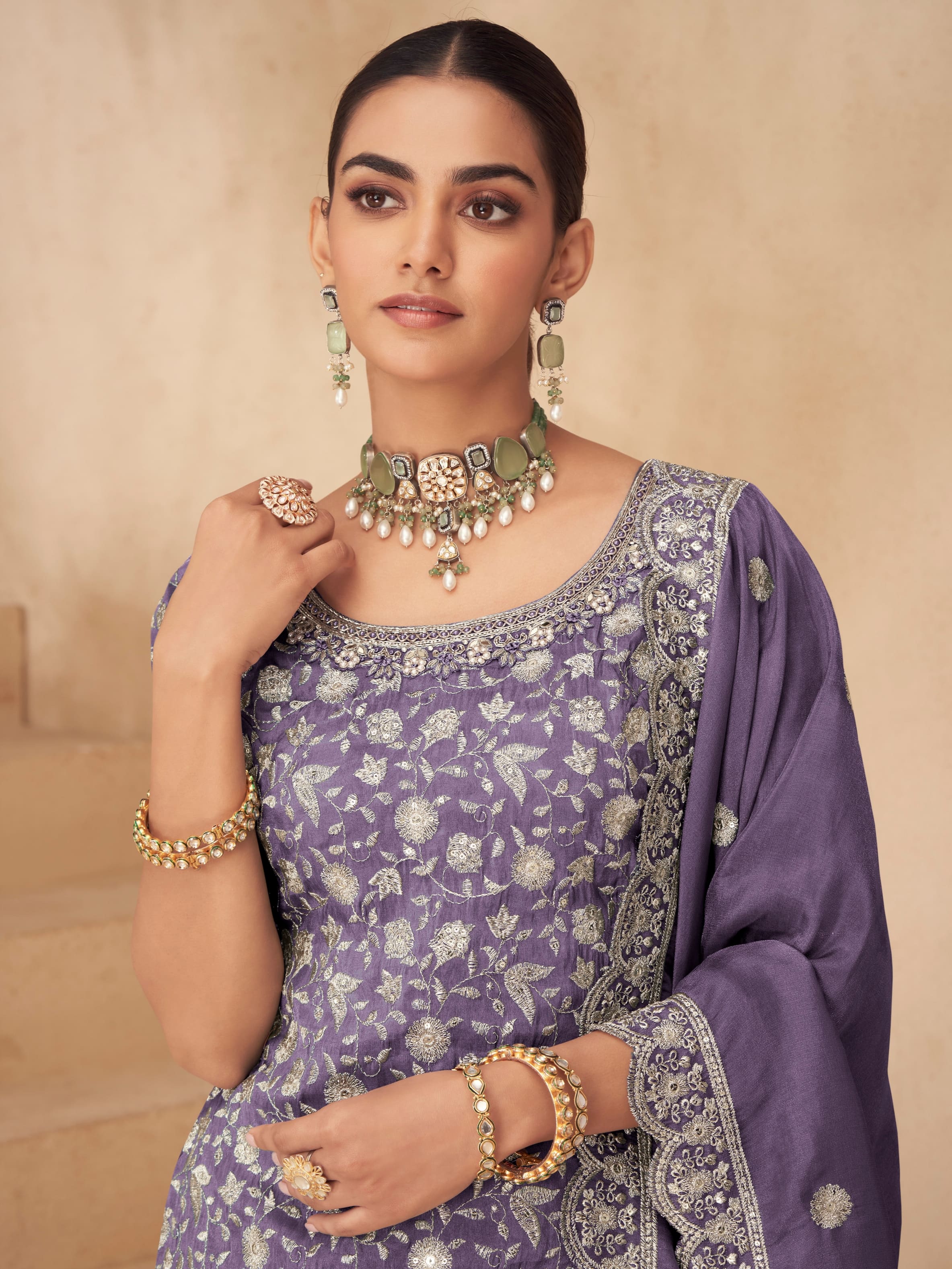Elegant lavender wedding sharara dress with dupatta