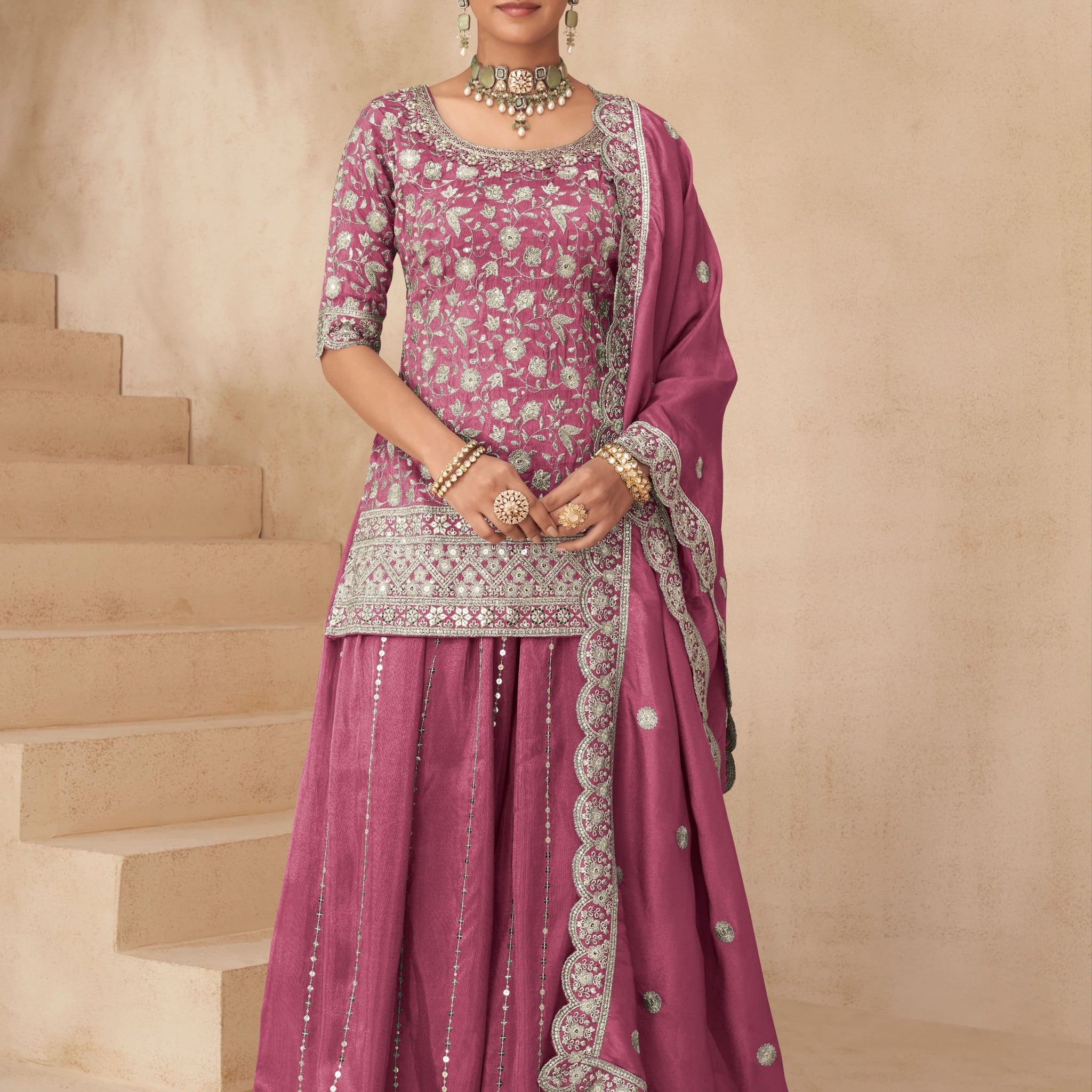 Designer magenta sharara dress with dupatta