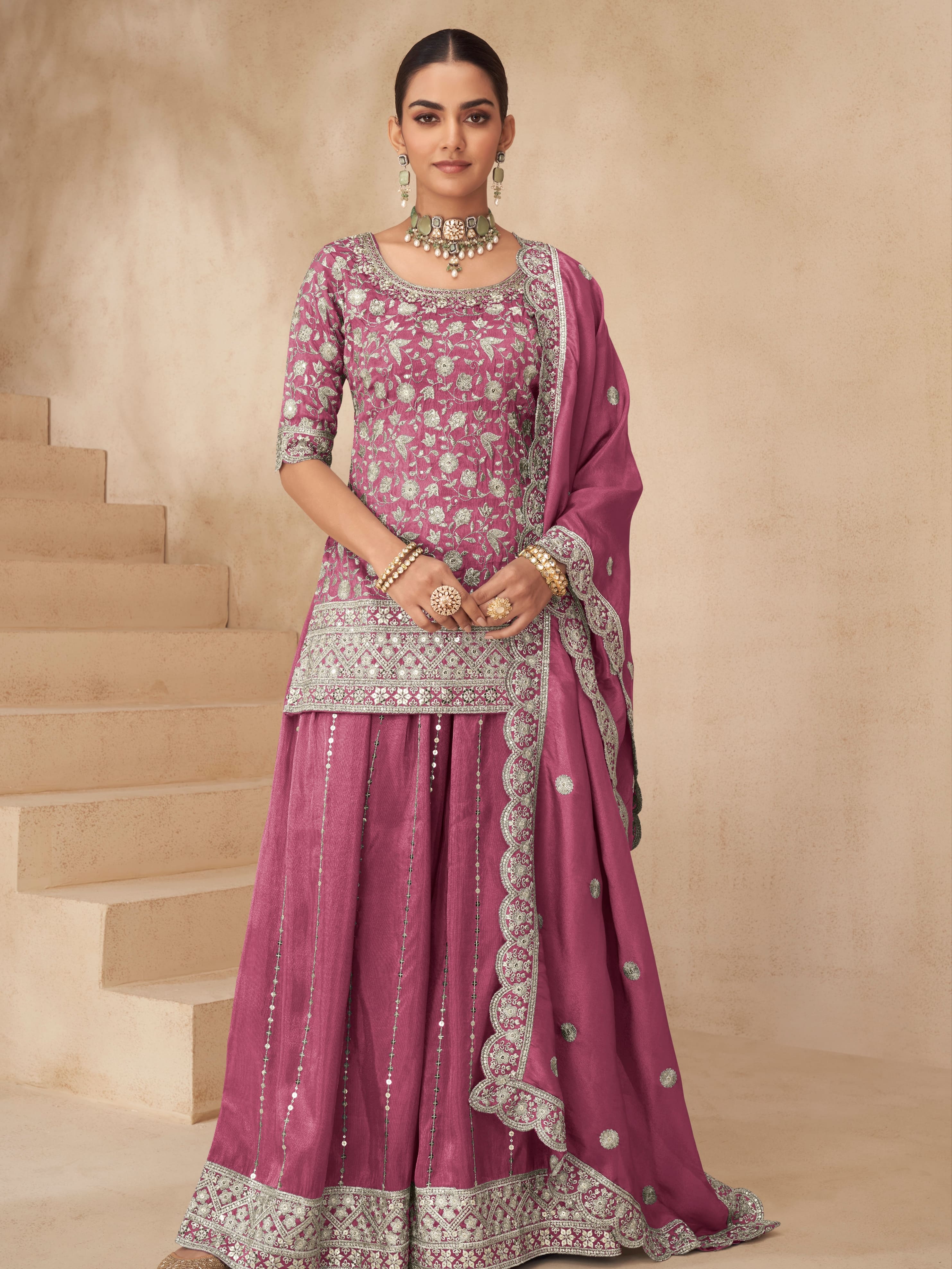 Designer magenta sharara dress with dupatta