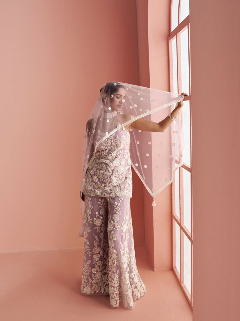 Designer lavender wedding sharara outfit