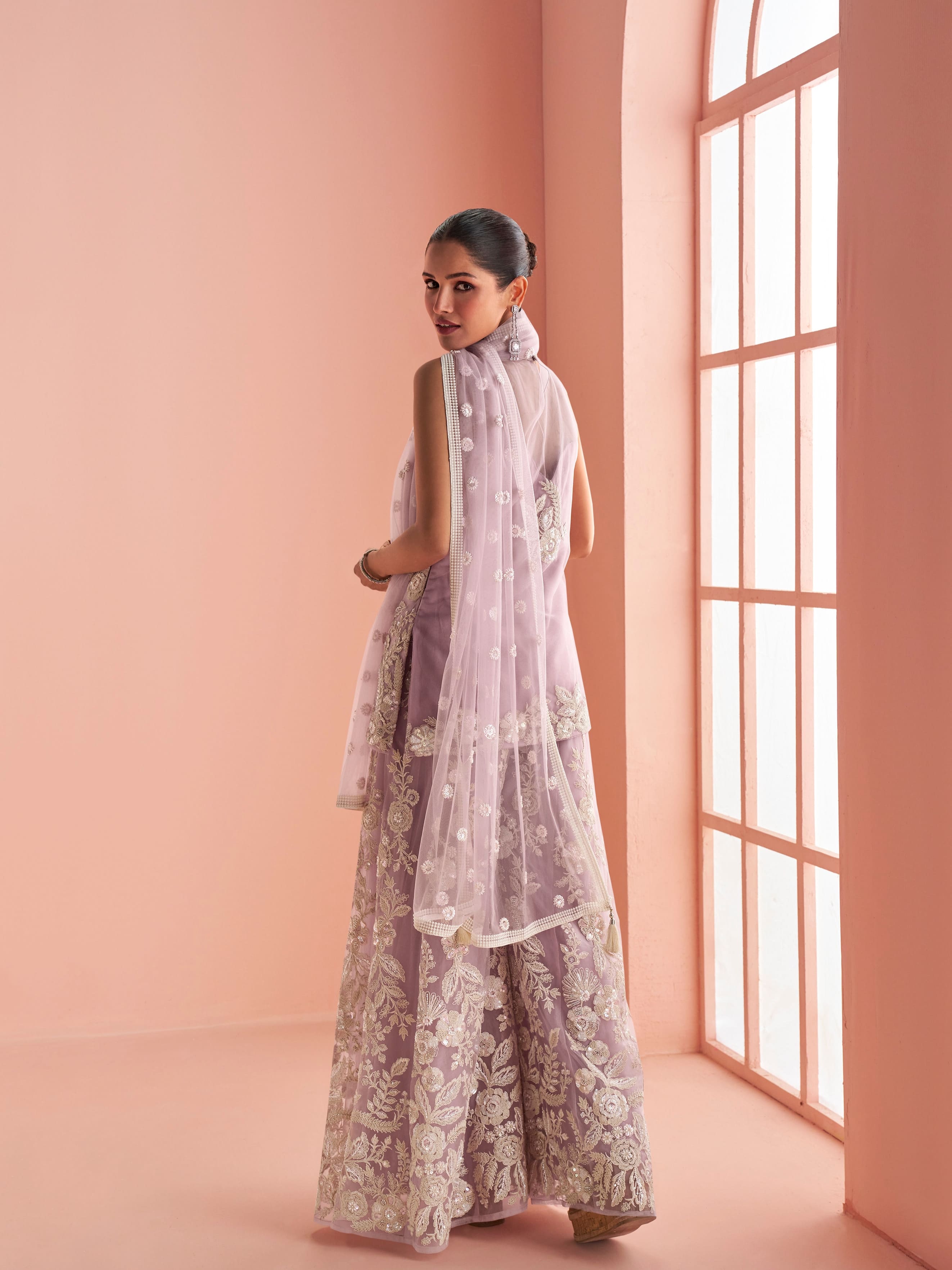 Lavender plazzo style sharara suit for festive wear