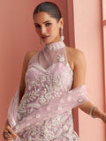 Premium lavender embroidered net sharara dress