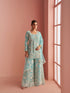 Aqua blue embroidered net sharara suit with dupatta