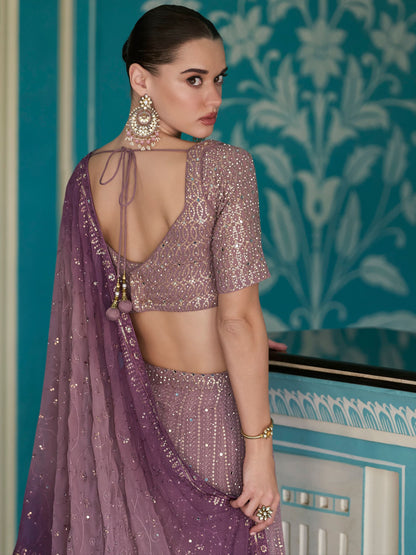 Lavender Georgette Palazzo Suit with Heavy Seroski Zarkan Work