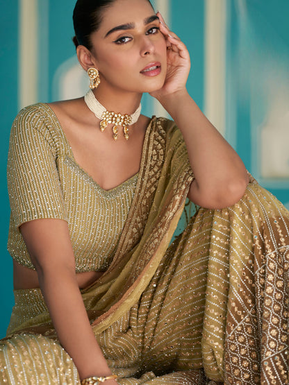 Mustard Gold Palazzo Suit with Mirror &amp; Zarkan Embroidery