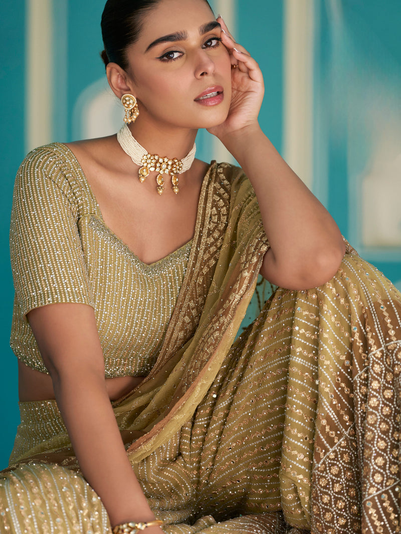 Mustard Gold Palazzo Suit with Mirror & Zarkan Embroidery