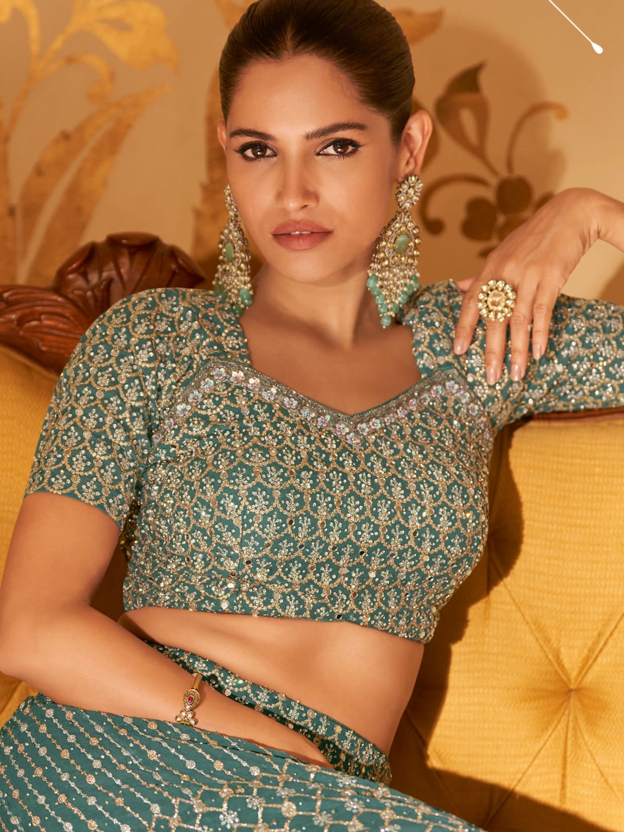Teal Blue Georgette Palazzo Suit with Heavy Embroidery